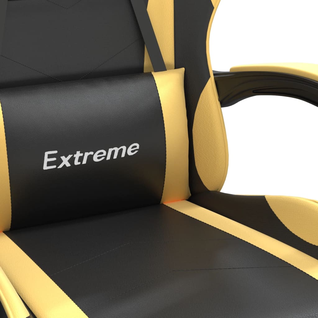 Herní židle s podnožkou černá a zlatá umělá kůže