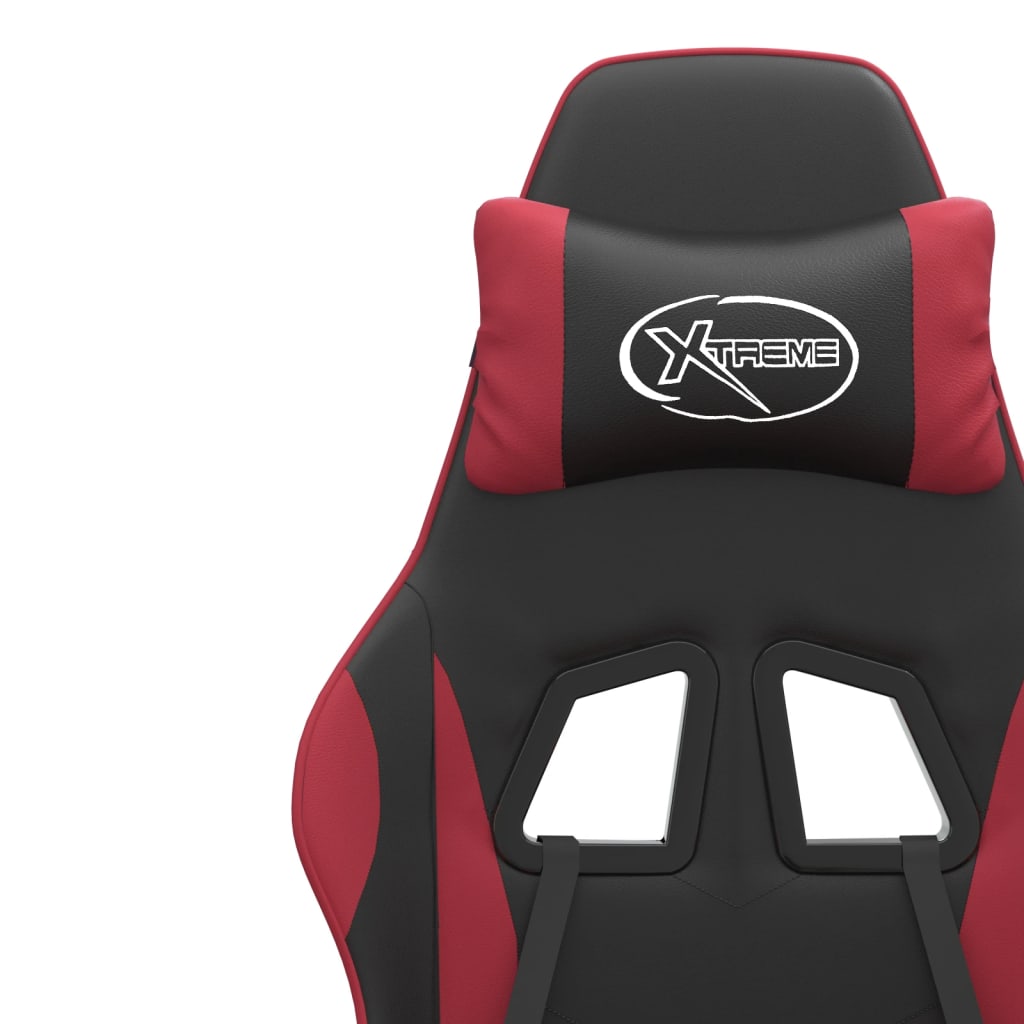 Scaun de gaming cu suport picioare, negru/roșu vin, piele eco