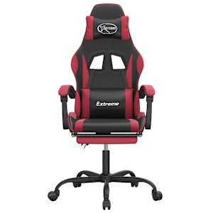 vidaXL Гейминг стол с опора, черно и виненочервено, изкуствена кожа