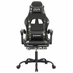 vidaXL Cadeira gaming c/ apoio p&eacute;s couro artificial preto e camuflado