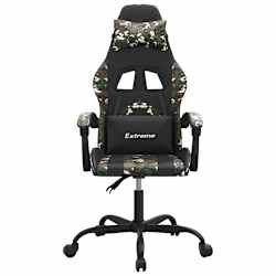 vidaXL Cadeira gaming couro artificial preto e camuflado