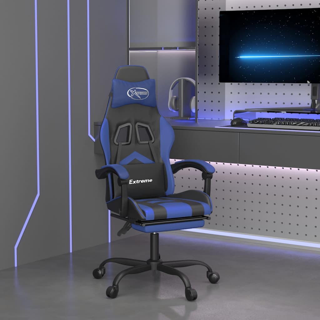vidaXL Gamingstol med fotst&ouml;d svart och bl&aring; konstl&auml;der