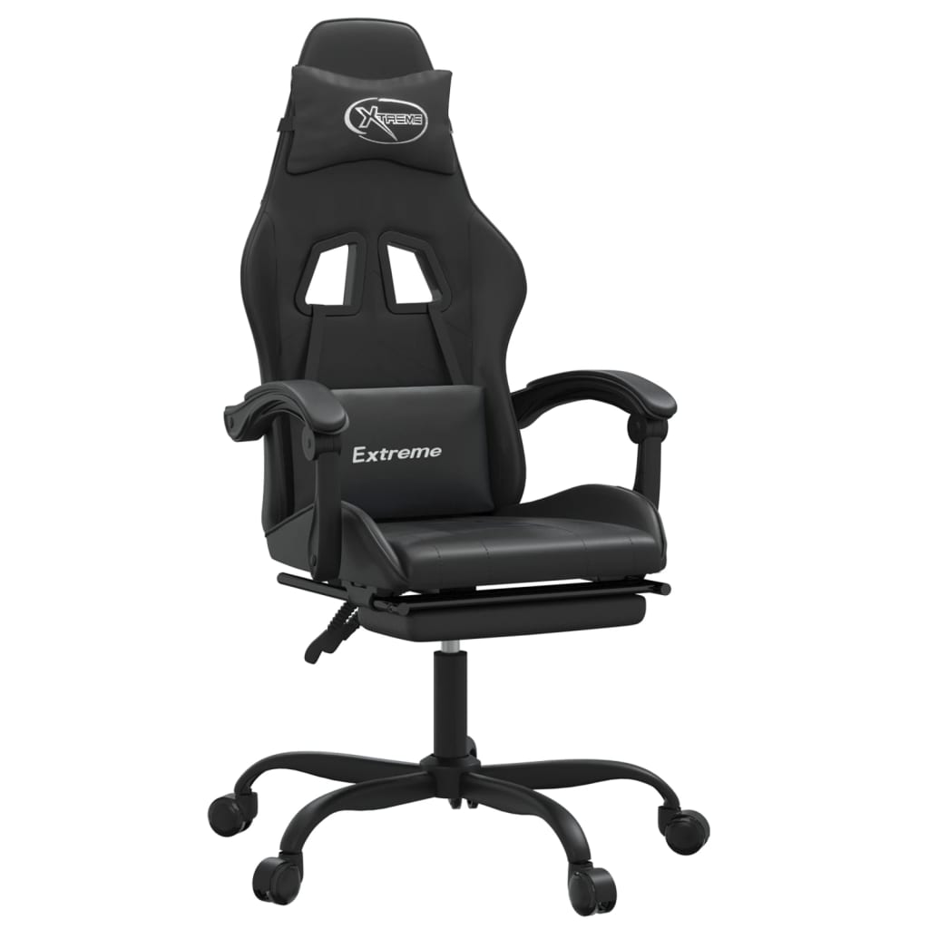 vidaXL Gaming Chair with Footrest Black Faux Leather