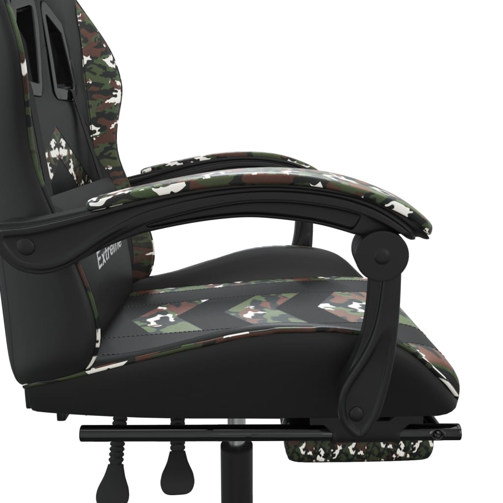 Scaun de gaming cu suport picioare, negru/camuflaj, piele eco