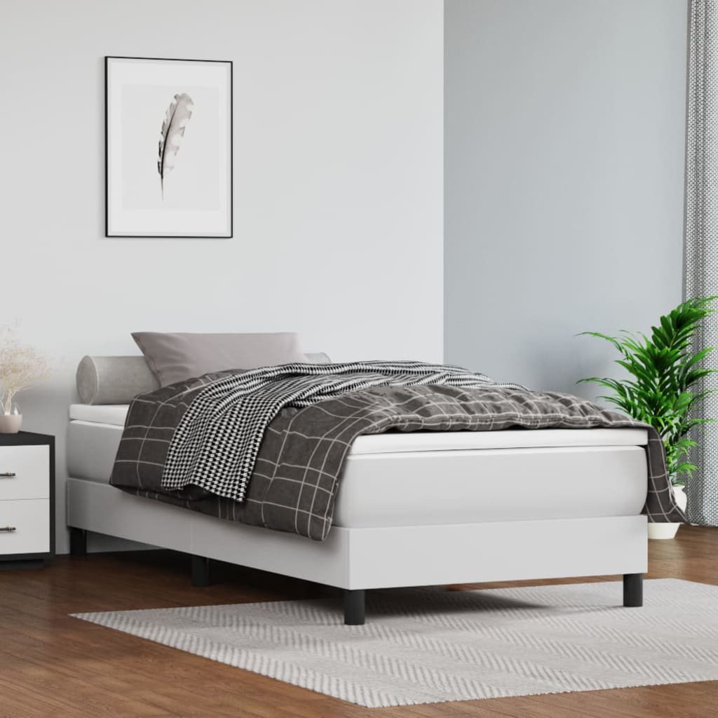 vidaXL Cadru de pat box spring, alb, 90x190 cm, piele ecologică