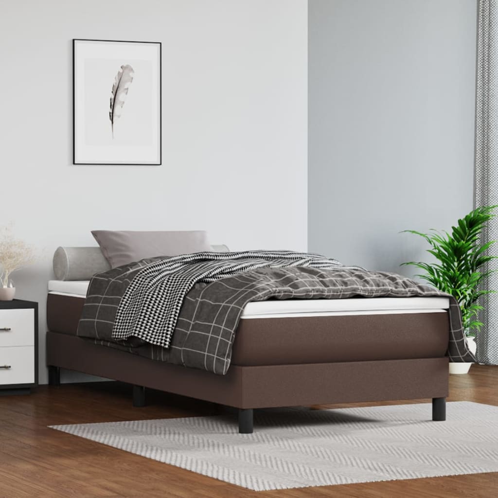 vidaXL Cadru de pat box spring, maro, 90x190 cm, piele ecologică