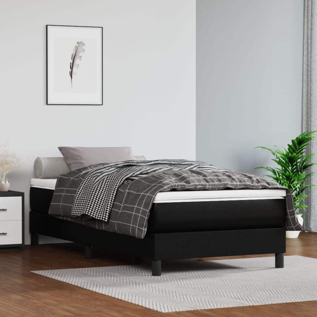 Cadru de pat box spring, negru, 90x200 cm, piele ecologică