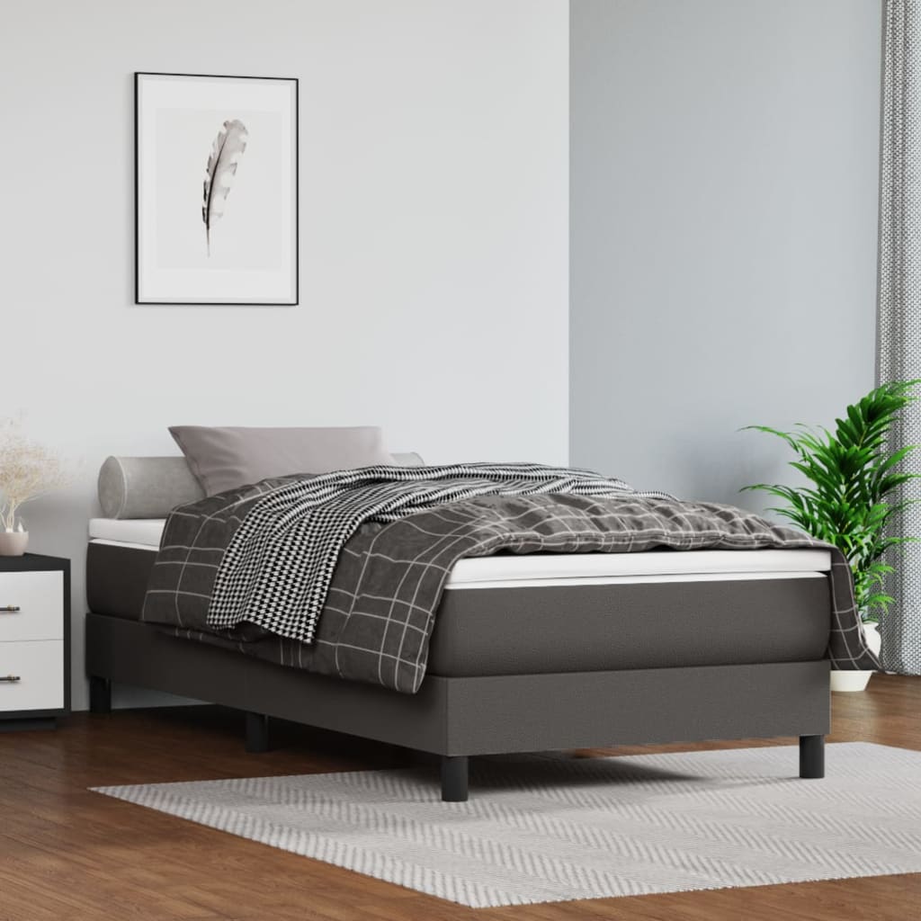 vidaXL Cadru de pat box spring, gri, 90x200 cm, piele ecologică