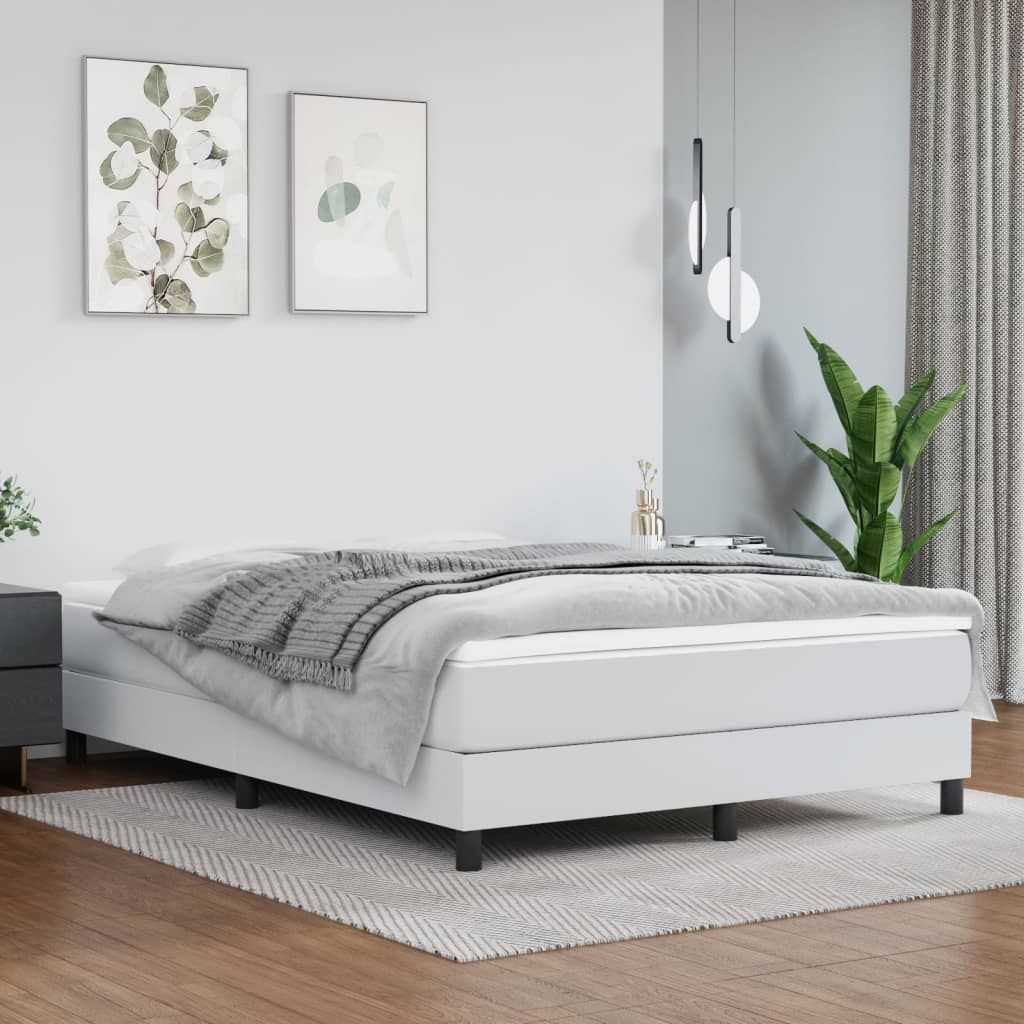 vidaXL Cadru de pat box spring, alb, 140x190 cm, piele ecologică