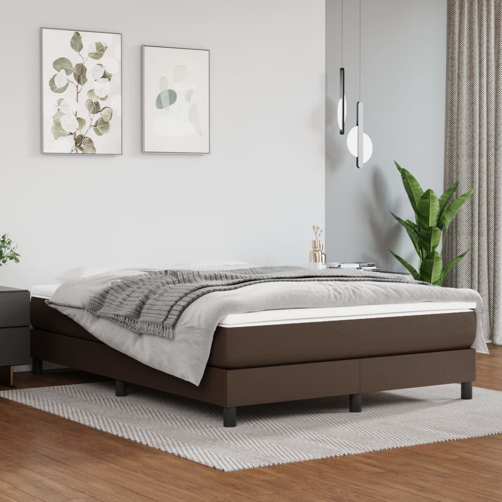 vidaXL Cadru de pat box spring, maro, 140x190 cm, piele ecologică