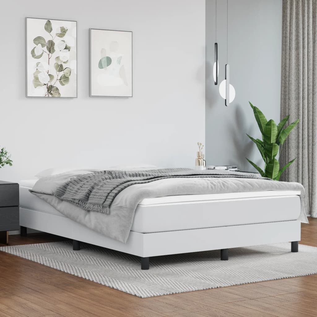 vidaXL Cadru de pat box spring, alb, 140x200 cm, piele ecologică
