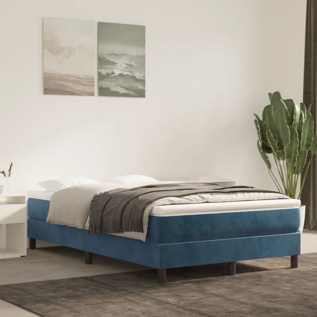 Vidaxl Cadru De Pat Box Spring, Albastru Inchis, 120x200 Cm, Catifea