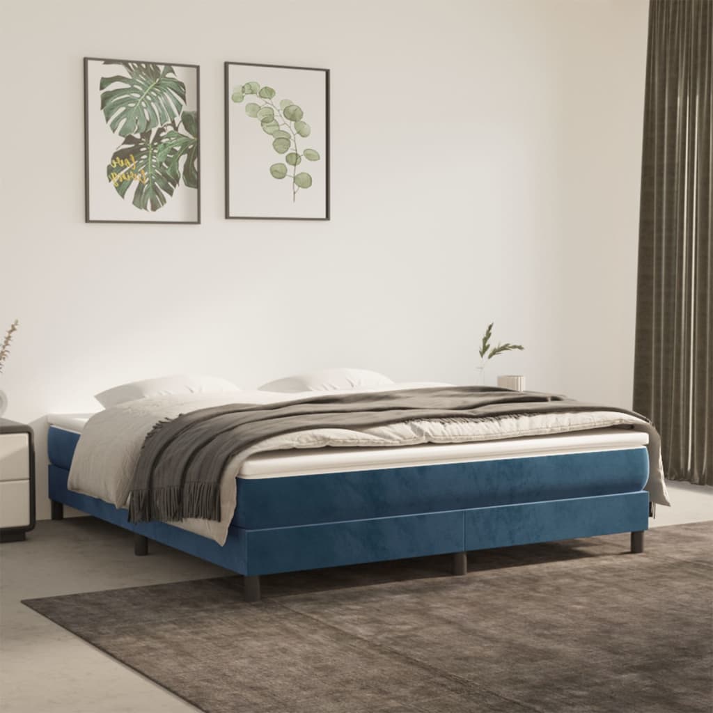 Box spring postel tmavě modrá 160 x 200 cm samet