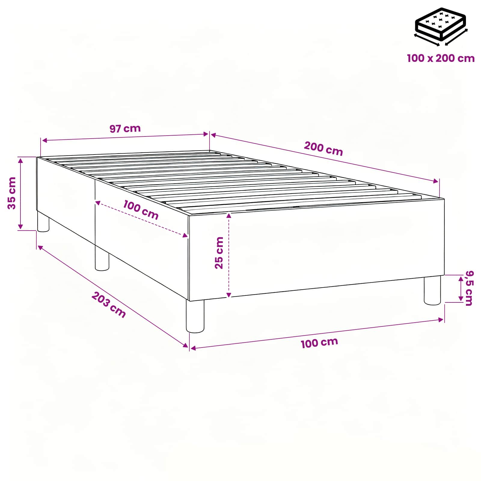 vidaXL Boxspringbettgestell Grün 100x200 cm Stoff – Bild 9