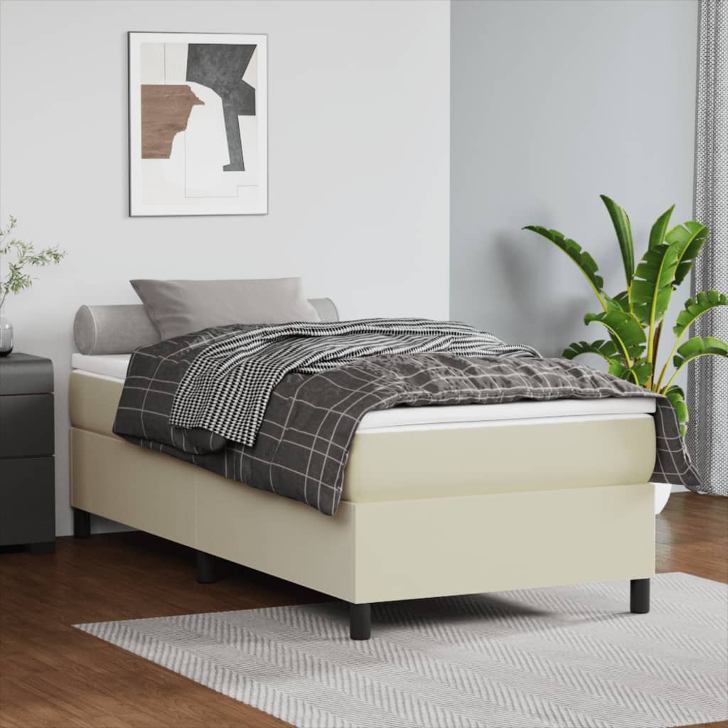 Boxspringbett Creme 80×200 cm Kunstleder