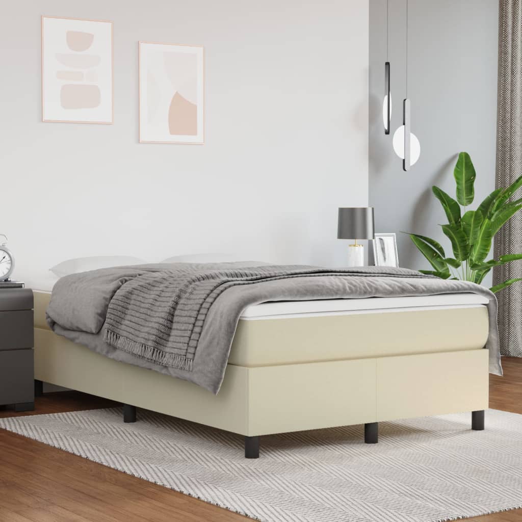 vidaXL Cadru de pat box spring, crem, 120x200 cm, piele ecologică