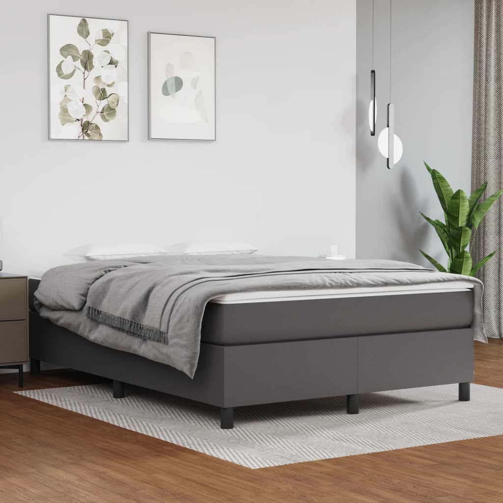 Boxspringbett Grau 140×190 cm Kunstleder