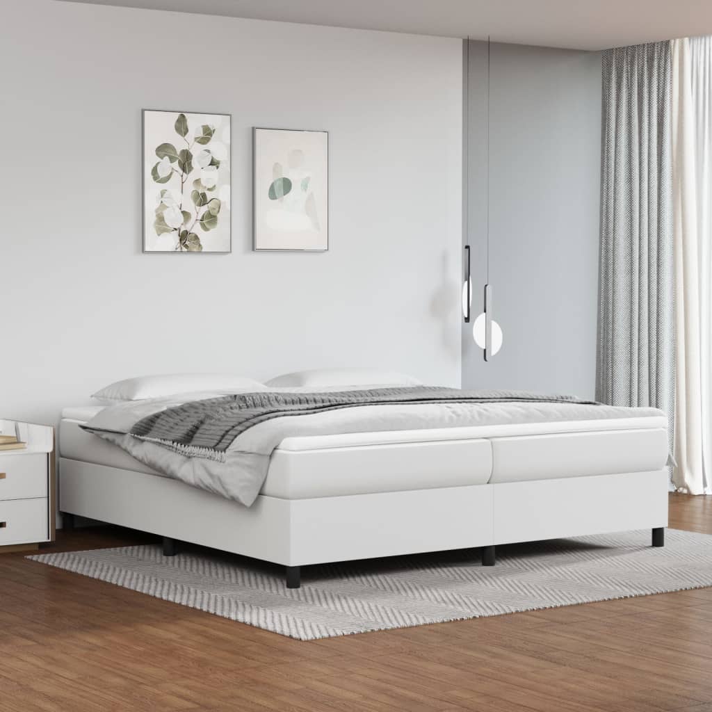Box spring postel bílá 200 x 200 cm umělá kůže