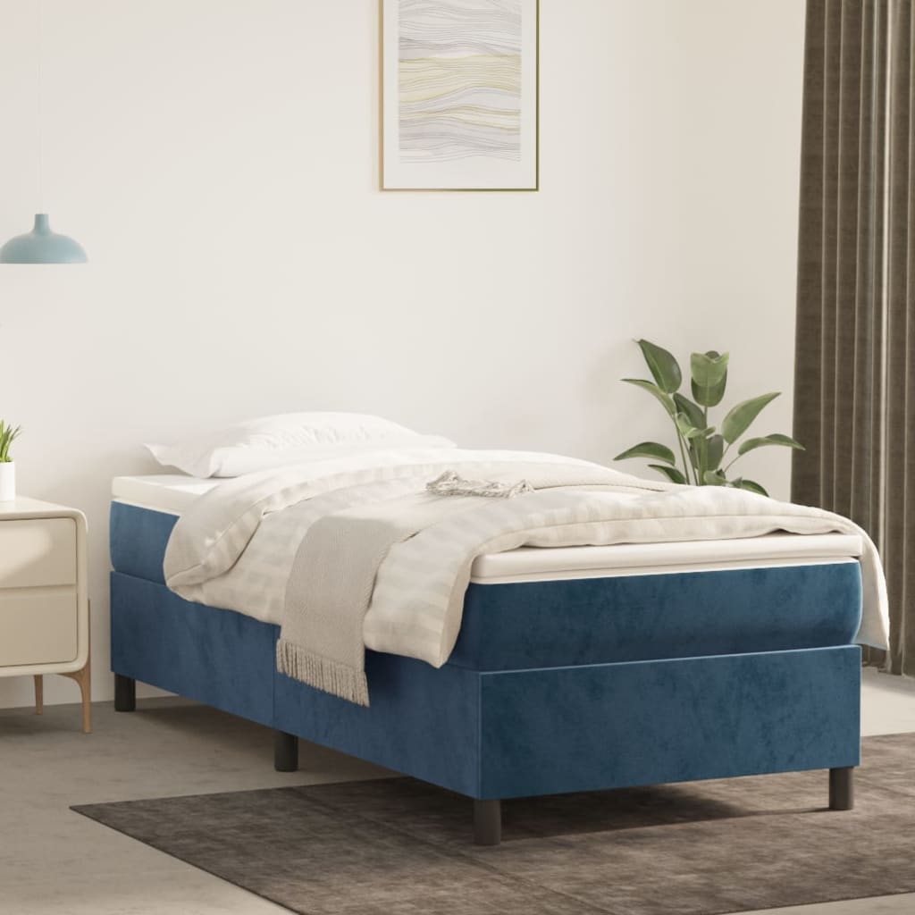Box spring postel tmavě modrá 90 x 190 cm samet