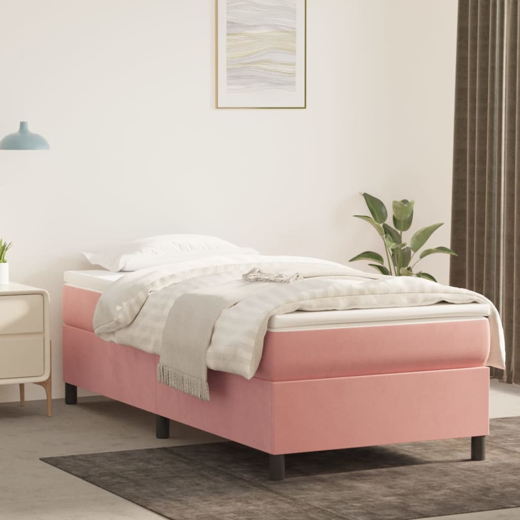 Vidaxl Cadru De Pat Box Spring, Roz, 100x200 Cm, Catifea