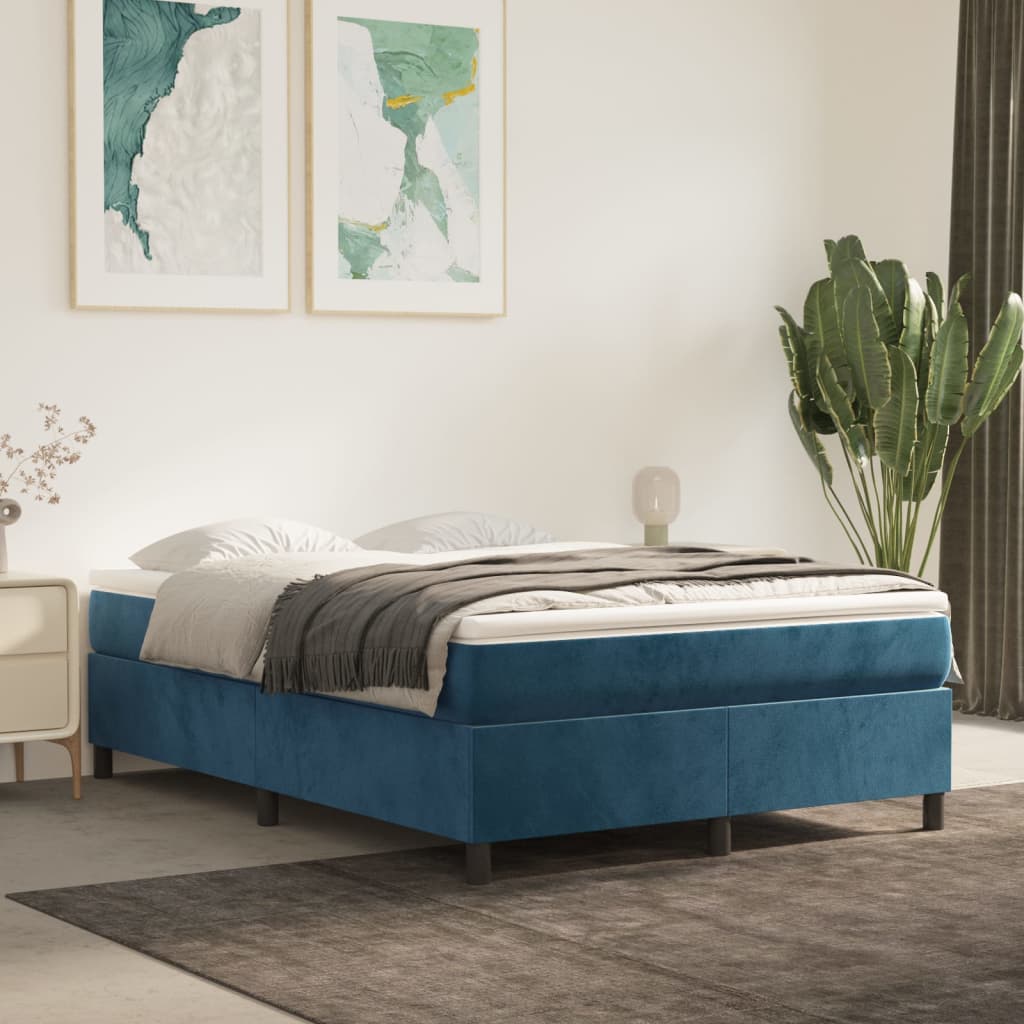 Vidaxl Cadru De Pat Box Spring, Albastru Inchis, 140x190 Cm, Catifea