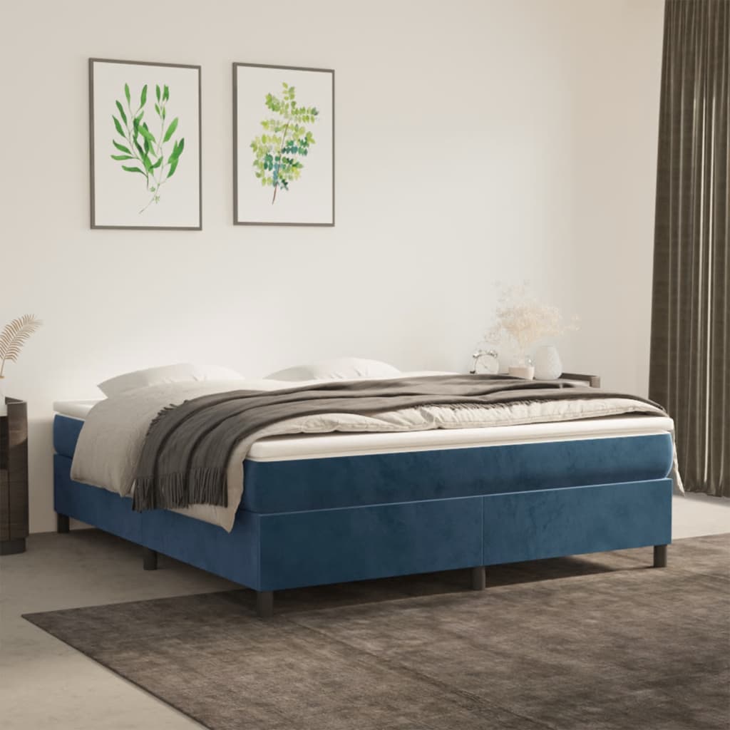 Box spring postel tmavě modrá 160 x 200 cm samet