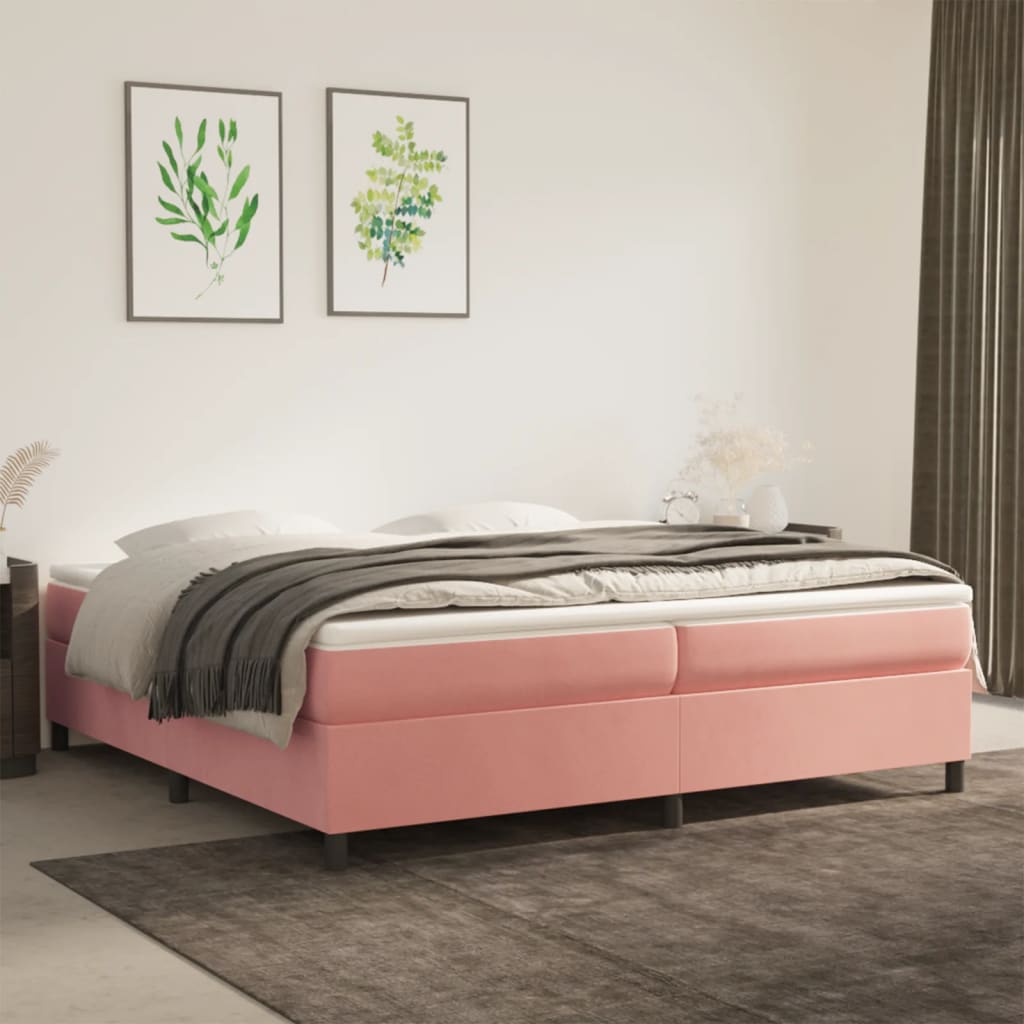 vidaXL Cadru de pat box spring, roz, 200x200 cm, catifea