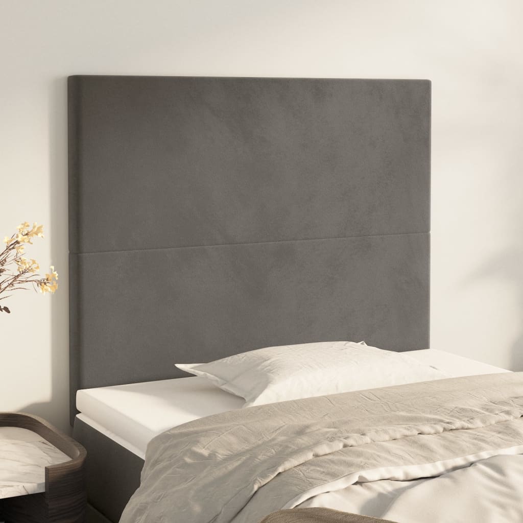 vidaXL Tăblii de pat, 2 buc, gri închis, 100x5x78/88 cm, catifea