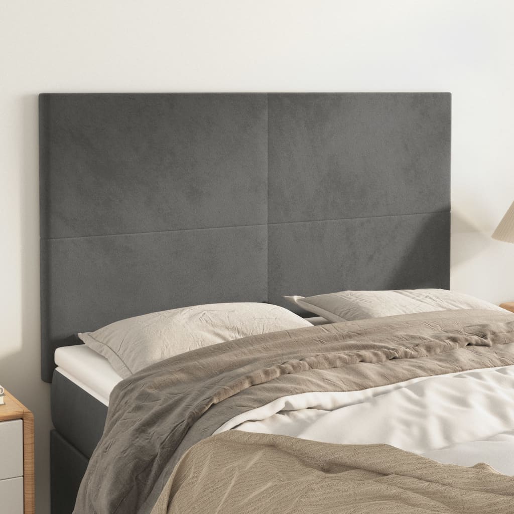 vidaXL Tăblii de pat, 4 buc, gri închis, 72x5x78/88 cm, catifea