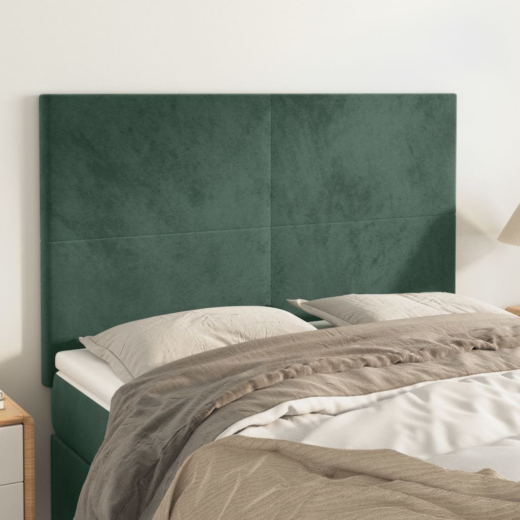 vidaXL Tăblii de pat, 4 buc, verde închis, 72x5x78/88 cm, catifea