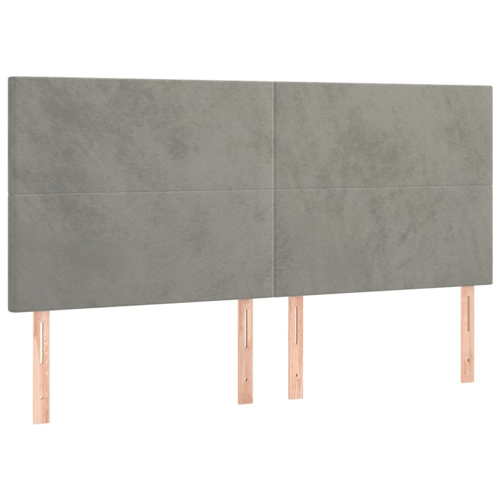vidaXL Čelo postele 4 ks světle šedé 100 x 5 x 78/88 cm samet