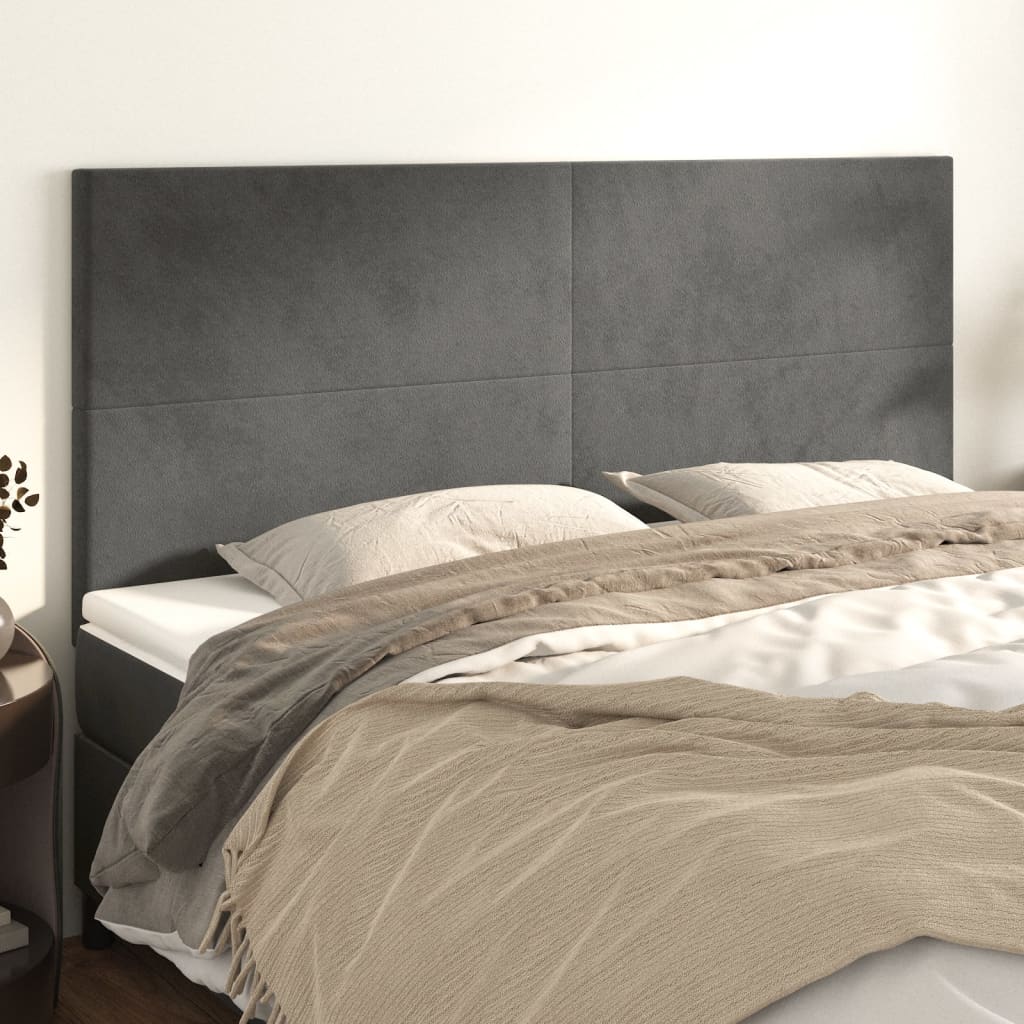 vidaXL Tăblii de pat, 4 buc, gri închis, 100x5x78/88 cm, catifea