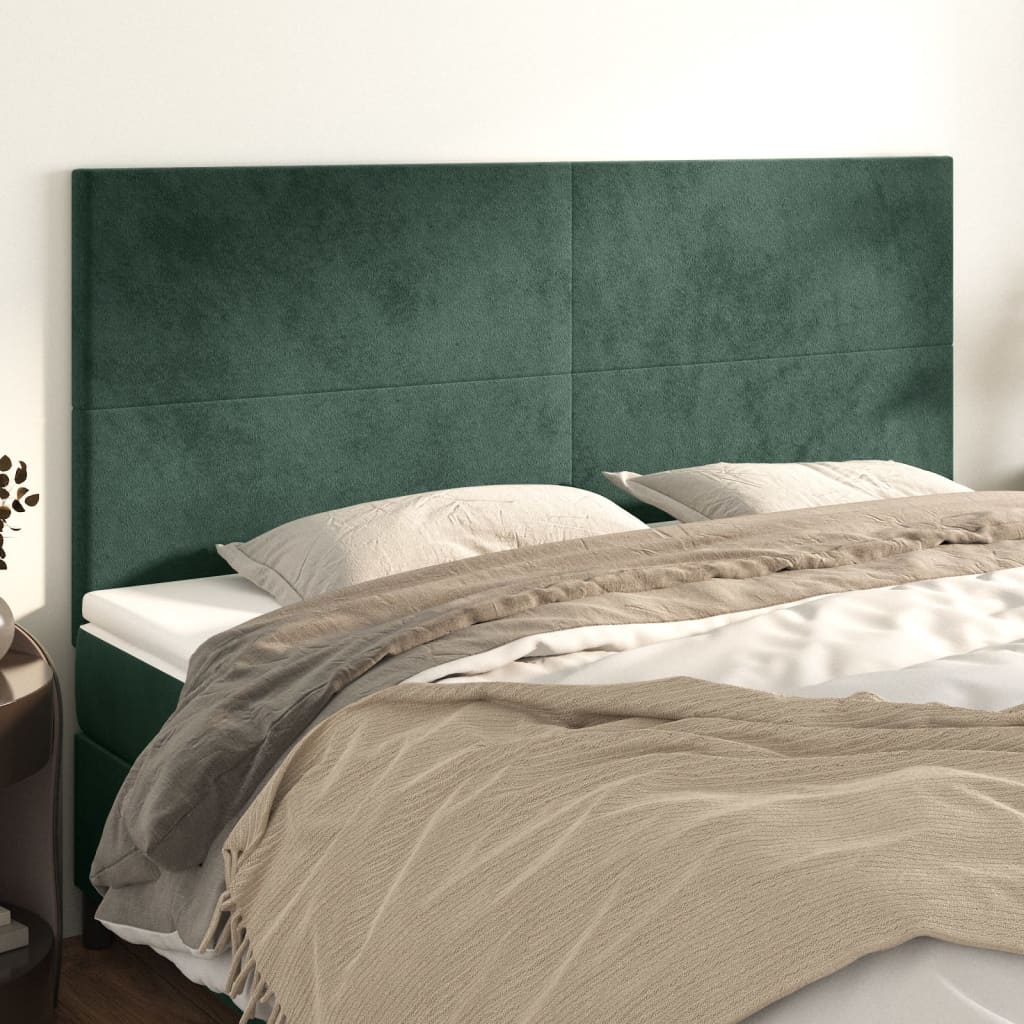Čelo postele 4 ks tmavě zelené 100x5x78/88 cm samet