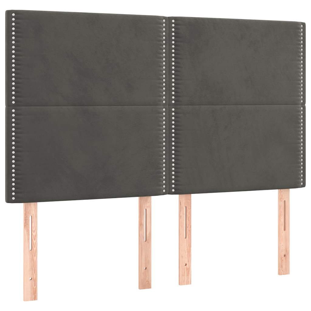 vidaXL Hoofdbord donkergrijs 144x5x118/128 cm Fluweel grijs, foto 3