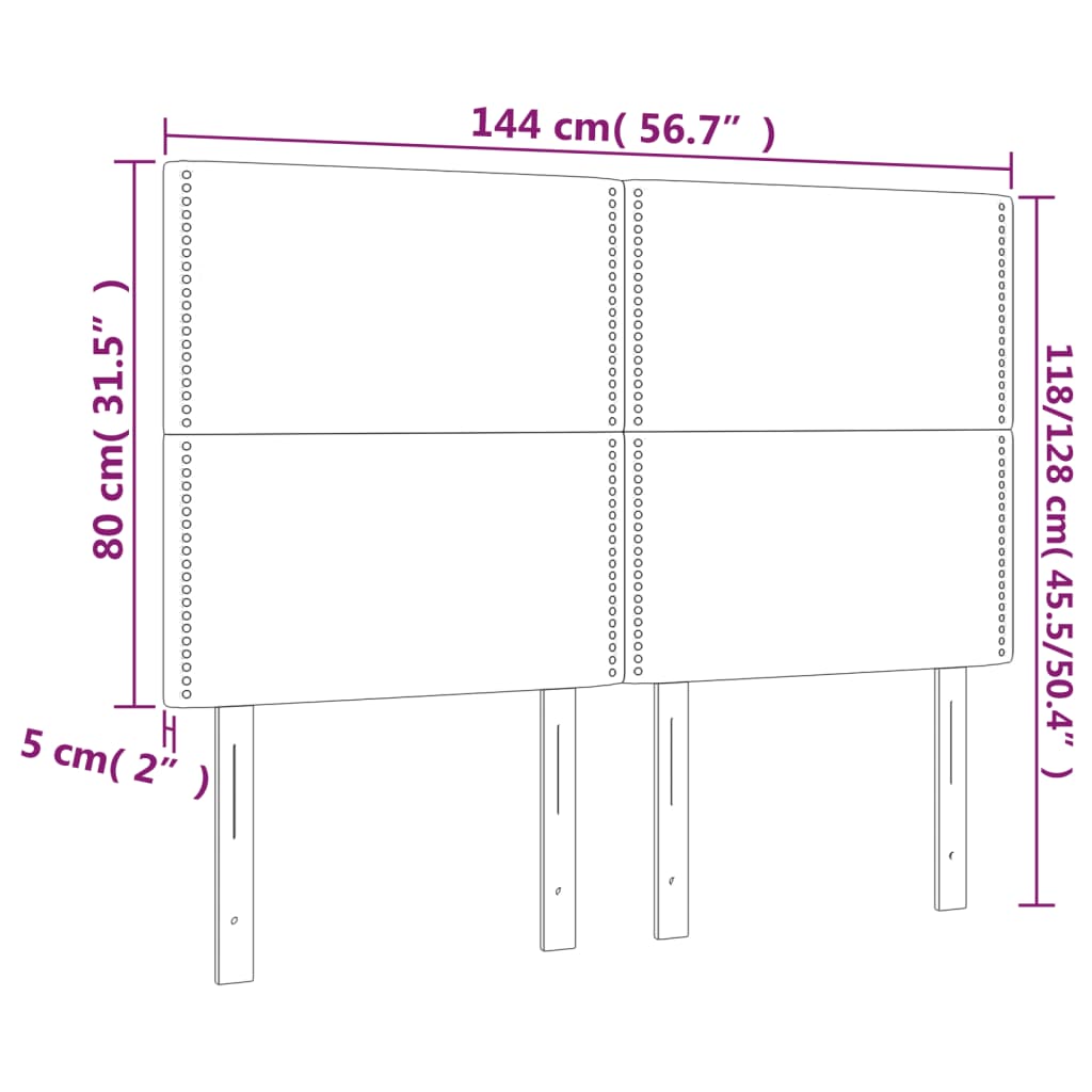 4 db sötétszürke bársony fejtámla 72 x 5 x 78/88 cm