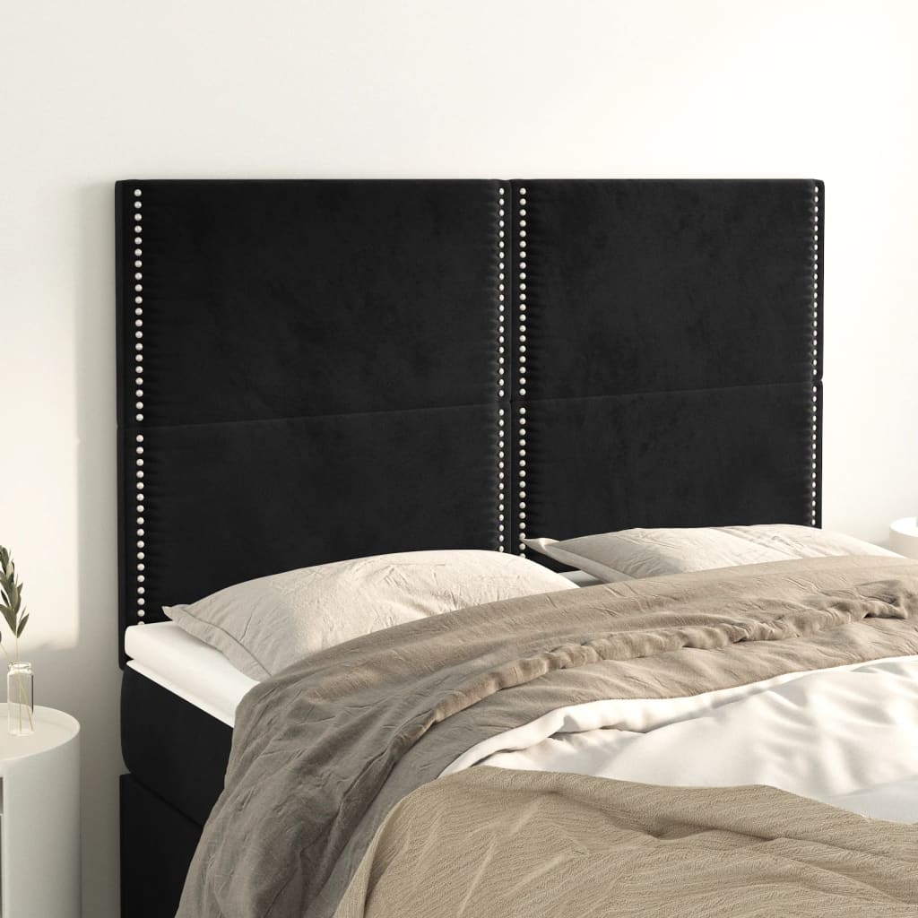 vidaXL Tăblii de pat, 4 buc, negru, 72x5x78/88 cm, catifea