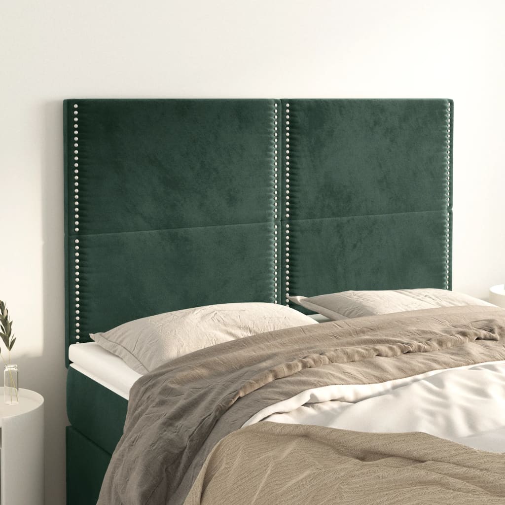 Čela postele 4 ks tmavě zelená 72 x 5 x 78/88 cm samet