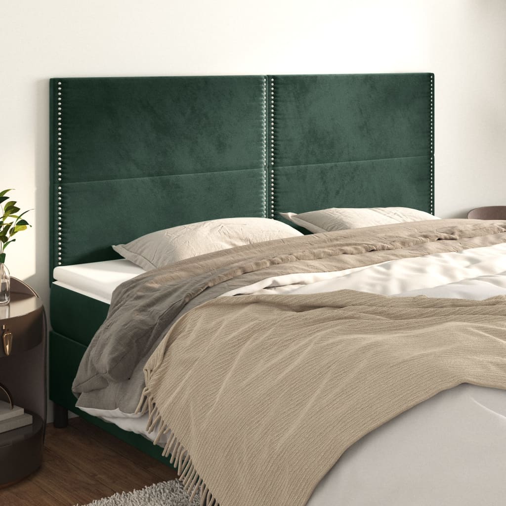 Čelo postele 4 ks tmavě zelené 80 x 5 x 78/88 cm samet