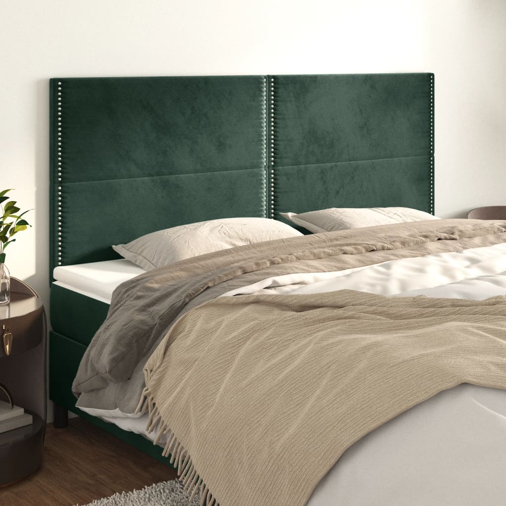 vidaXL Tăblii de pat, 4 buc, verde închis, 90x5x78/88 cm, catifea