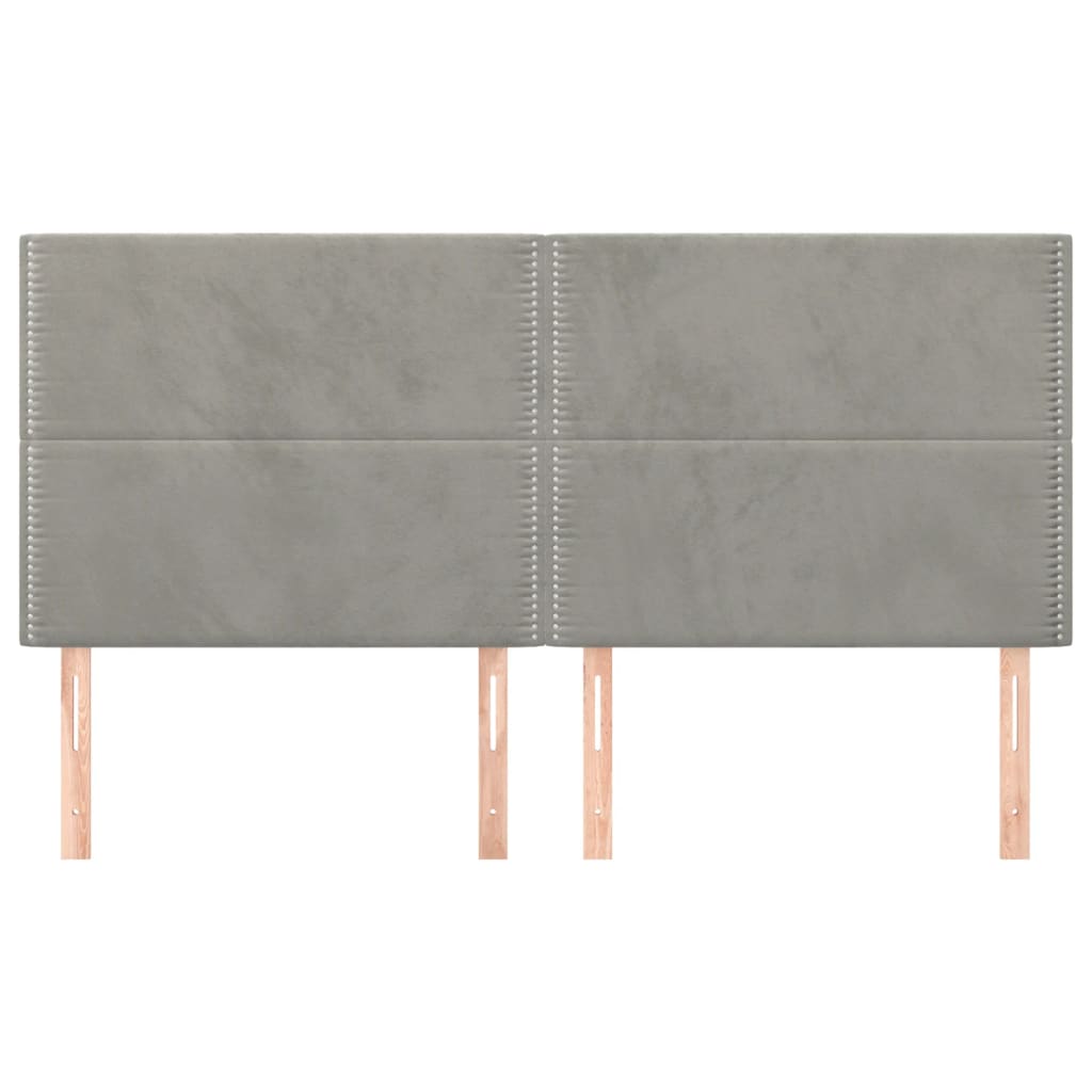 vidaXL Hoofdborden 4 st 100 x 5 x 78/88 cm fluweel lichtgrijs afbeelding