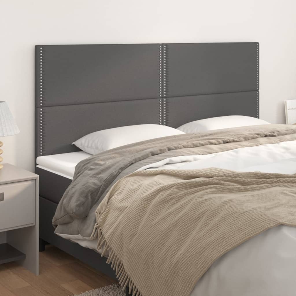 vidaXL Tăblii de pat, 4 buc, gri, 90x5x78/88 cm, piele ecologică