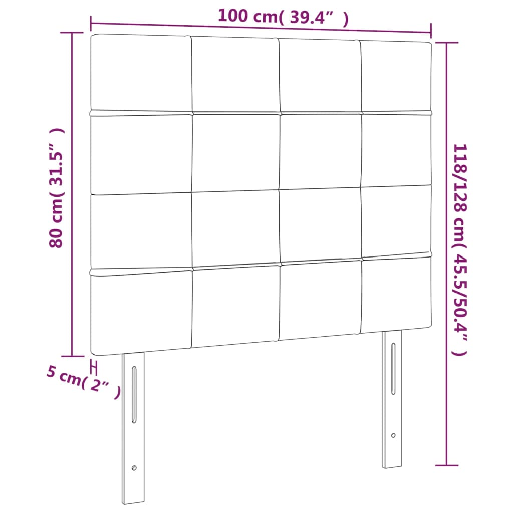 2 db sötétszürke bársony fejtámla 100x5x78/88 cm