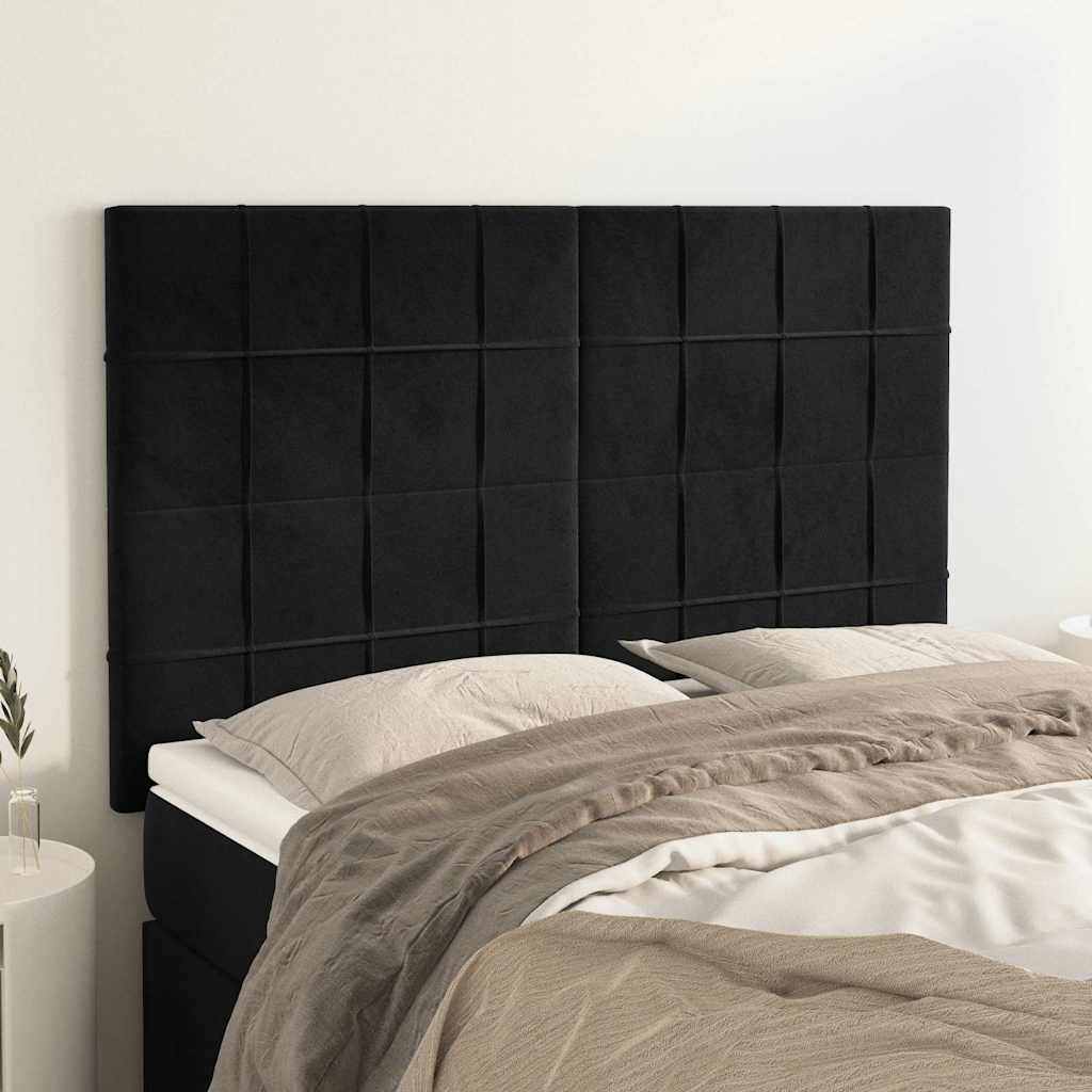 Sengegavl i sort fløjl 144×5×118/128 cm - polstret sengegærde