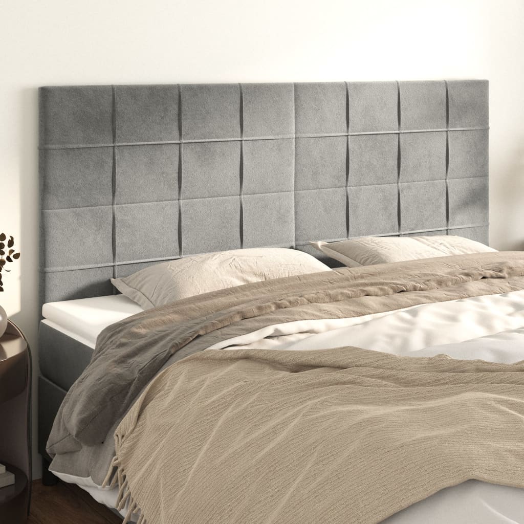 vidaXL Tăblii de pat, 4 buc, gri deschis, 90x5x78/88 cm, catifea (si imagine noua