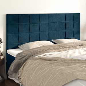 Vzglavje postelje temno modro 180x5x118/128 cm žametno