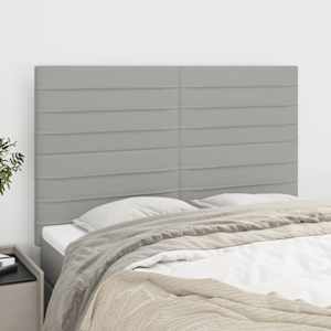 Vzglavje za posteljo svetlo sivo 144x5x118/128 cm blago