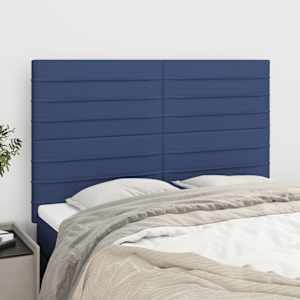 Vzglavje postelje modro 144x5x118/128 cm blago