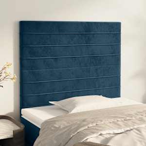 Vzglavje postelje temno modro 100x5x118/128 cm žametno