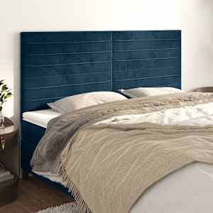 Vzglavje postelje temno modro 200x5x118/128 cm žametno