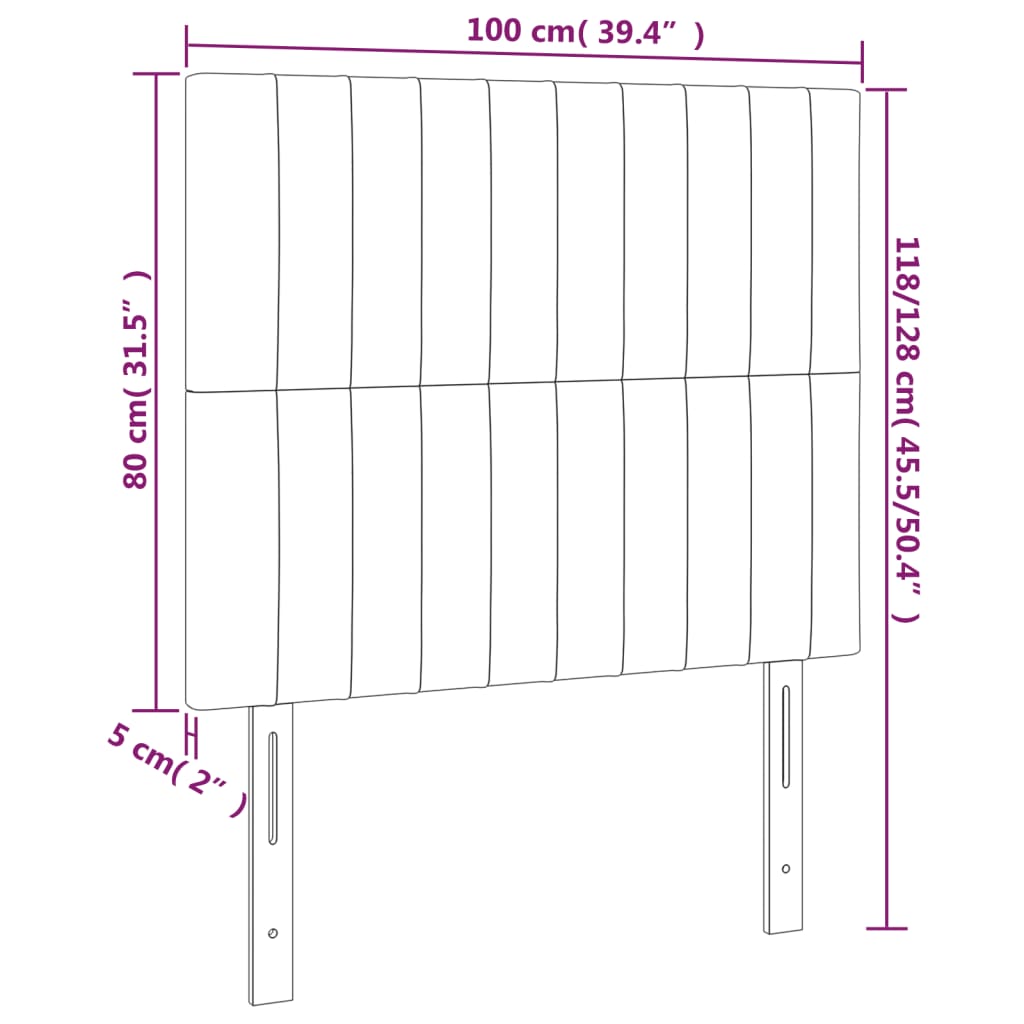 2 db sötétszürke bársony fejtámla 100x5x78/88 cm